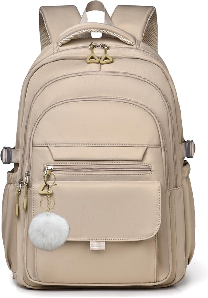 Backpack for Girls Teens, Solid-Color School Backpack for Boys Kids, Aesthetic Bookbag for Middle & High School Travel Daypack,Khaki