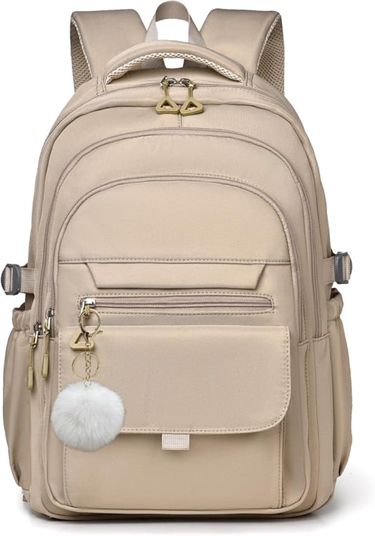Backpack for Girls Teens, Solid-Color School Backpack for Boys Kids, Aesthetic Bookbag for Middle & High School Travel Daypack,Khaki
