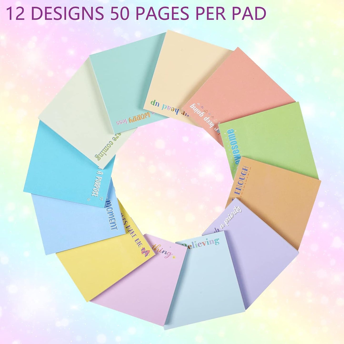 Zonon 12 Pieces Inspirational Sticky Notes 3 x 3 Inch Motivational Fun Notepads Positive Gifts for Teacher Nurse Coworkers Work Studying Supplies (Simple Style)