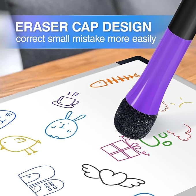 Magnetic Dry Erase Markers Fine: 12 Colors Erasable Whiteboard Markers Fine Point with Eraser Cap, Low Odor White Board Dry Erase Pens Fine Tip for Kids & Teachers, Home, Office and School Supplies