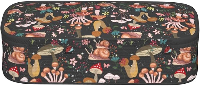 Mushrooms Snails Butterflies Large Pencil Case With Zipper Compartments Stationery Pencil Bag For Kids Teens Students School Supplies