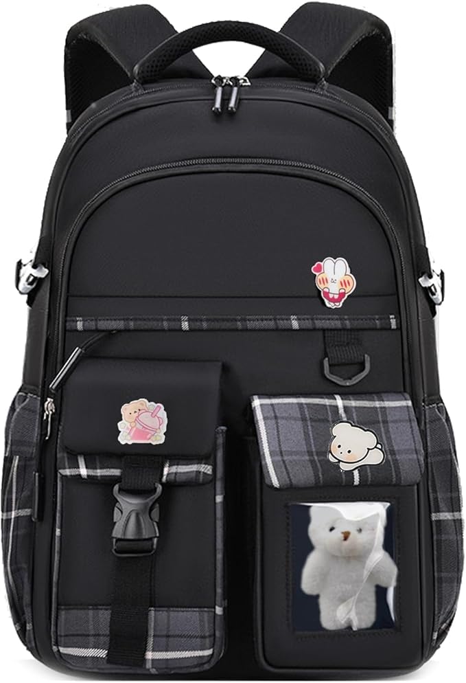 Girls Backpack，Cute School Backpack for Girls Kids Teens，Kawaii Bookbag for Primary Elementary，Black