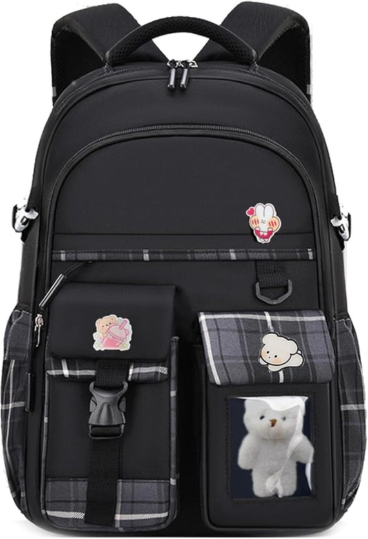 Girls Backpack，Cute School Backpack for Girls Kids Teens，Kawaii Bookbag for Primary Elementary，Black