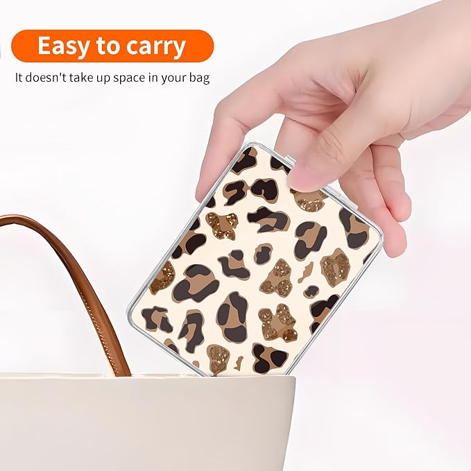Compact Pocket Mirror, Cute Travel Mini Mirror with Magnification, Foldable Double-Sided Portable Cosmetic Mirror for Men, Women White Brown Leopard