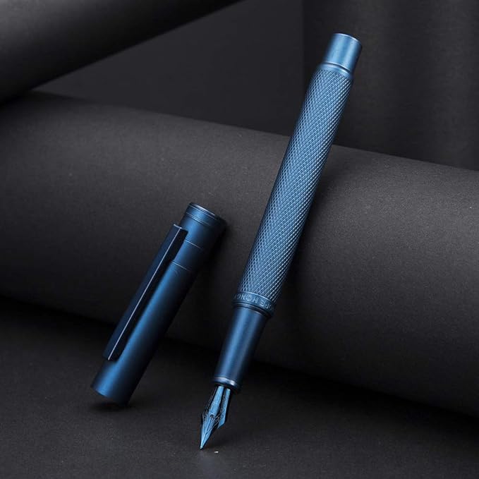 Hongdian 1851 Dark Blue Forest Fountain Pen Blade Nib Classic Design Calligraphy Pen with Converter and Metal Pen Case Set