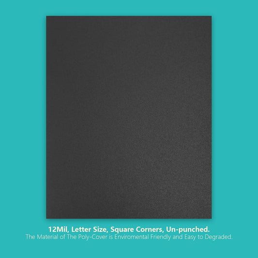 Binditek 50 Pack 12 Mil Sand-Textured Polycover - Plastic Binding Cover for Letter Size - Business Reports and Proposals - Lightly Sanded Finish - Square Corners, Un-Punched, Black