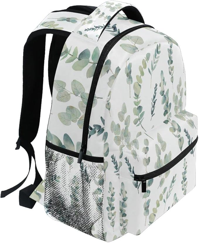 Green Sage School Backpack for Kids Boy Girls Eucalyptus Leaf School Bag Daypack Spring Floral Laptop Bookbags Camping Travel Outdoor Shoulder Bag One Size
