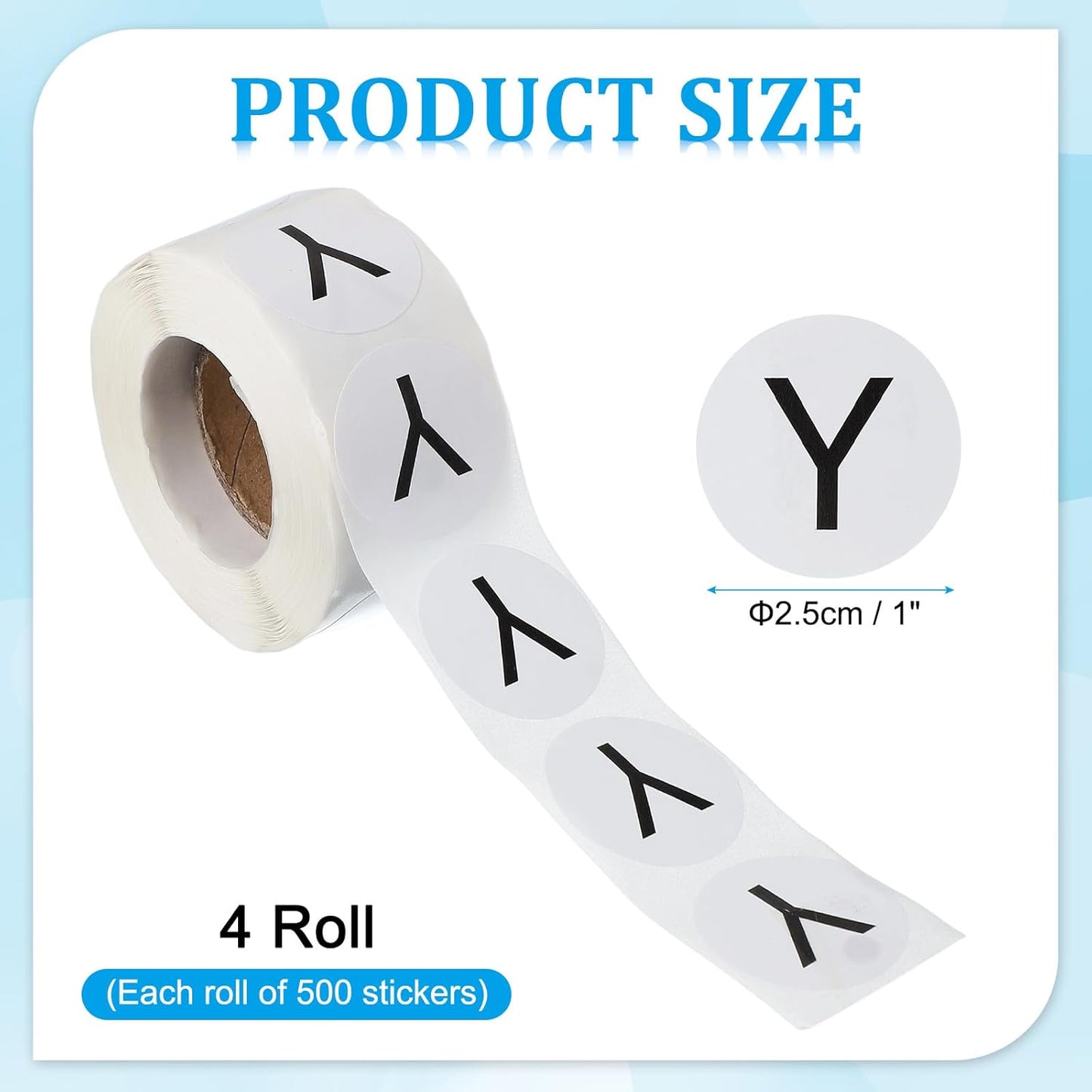 PATIKIL 1" Letter Y Stickers, 4 Rolls Self-Adhesive Alphabet Round Circle Dots Labels for Organization Storage Inventory Boxes Scrapbook Craft 2000 Pcs Total