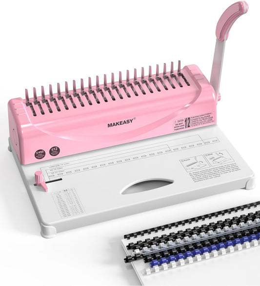 MAKEASY Binding Machine, 21-Hole, Comb Binding Machines with 100PCS Comb Bindings Spines, Comb Binder for Letter Size, A4, A5 Paper