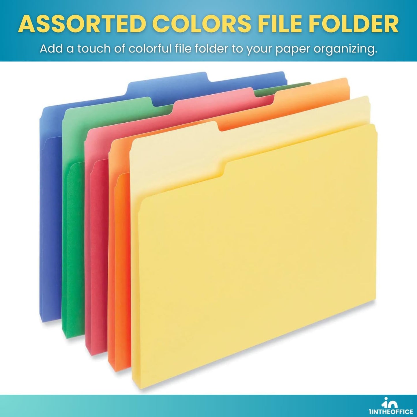 1InTheOffice Colored File Folders Letter Size, 1/3 Cut Tab, Assorted Colors, 100 Pack