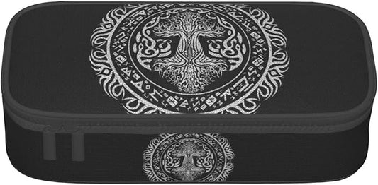 Celtic Sacred Tree Life Totem Viking Goddess Large Pencil Case With Zipper Compartments Stationery Pencil Bag For Kids Teens Students School Supplies