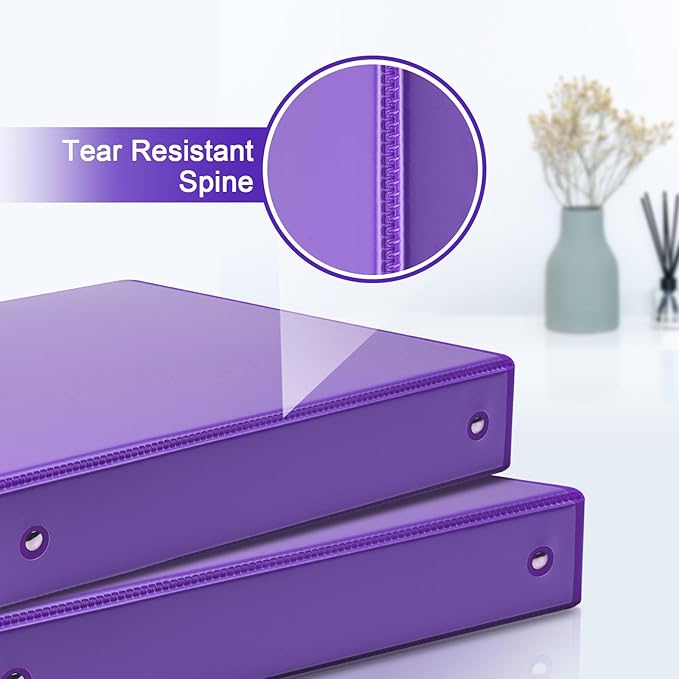 COMIX 3 Ring Binder 2 inch with Clear View Cover, 2" View Binder Holds 450 Sheets of US Letter Size Paper, 6 Pack (Purple)