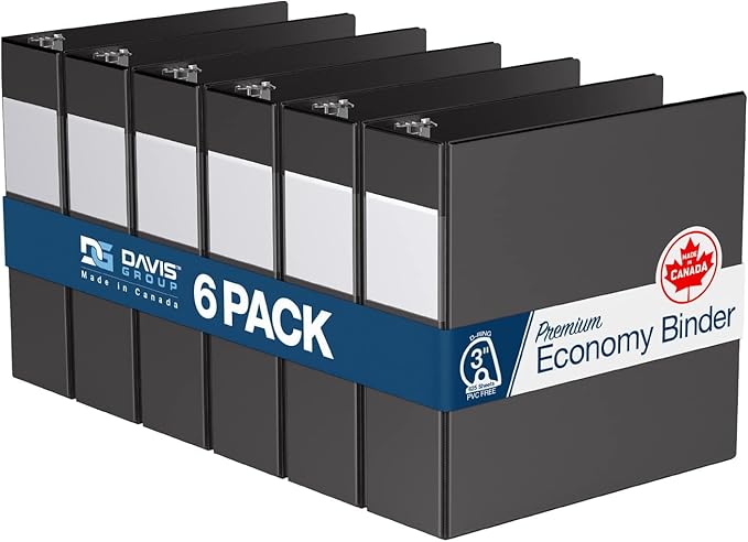 Premium Economy 6-Pack 3-Ring Binders for School or Office, D-Ring Binders, 3 Inch, Black