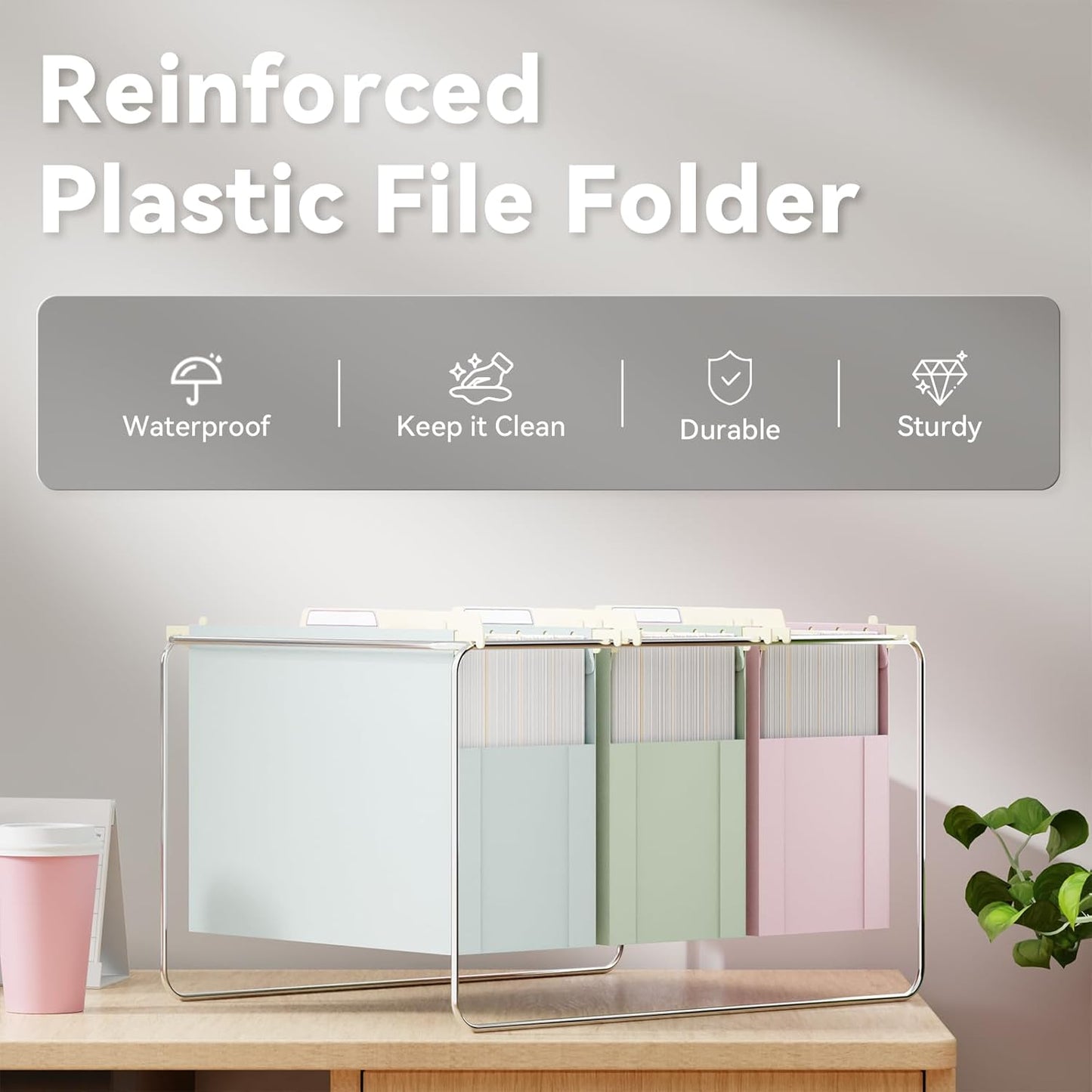 Ansook Plastic Hanging File Folders Letter Size,4" Extra Capacity File Folder with Tabs,6 Pack File Cabinet Folders for Documents,Heavy Duty Morandi Colored File Folders for Home and Office Bulk File