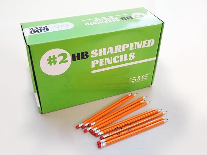 S & E TEACHER'S EDITION Woodcased #2 Pencils, Pre-sharpened, Yellow, with Erasers #2 HB Lead Bulk Box, No. 2 Pencil, Back to school, 600Pcs