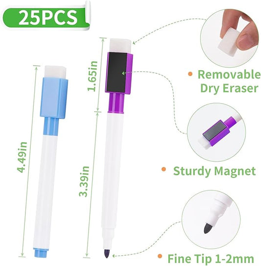 50 Pcs Colorful Magnetic Dry Erase Markers with Eraser Cap, White Board Mini Dry Erase Markers Bulk, Fine Point Tip Student White Board Markers for Teachers Office School Supplies