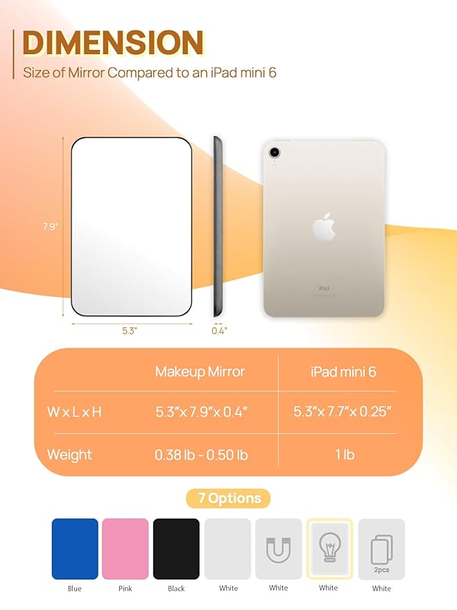 OMIRO Desk Makeup Mirror, 8 x 5 inches Table Mirror with Foldable Stand and Hanging Hole for Shaving and Travelling, Black