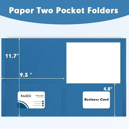 Two Pocket Folders, RAZCC 75 Pack 2 Pocket Folders Fit Letter Size Paper, Paper Folders with Pockets for School Office Business Home, Navy Blue