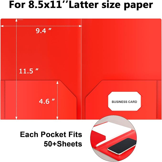 HABGP Plastic Folders with Pockets, 6 Color Heavy Duty Two Pocket Folder Business Card Holder for Office High School