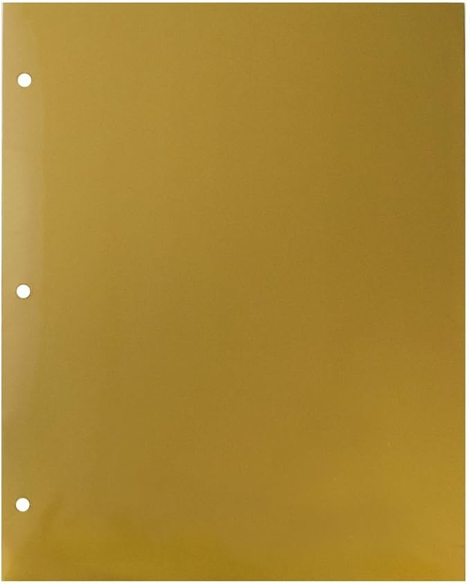 JAM PAPER Laminated Two Pocket Glossy 3 Hole Punch School Folders - Letter Size - High Gloss Gold - Bulk 25/Pack