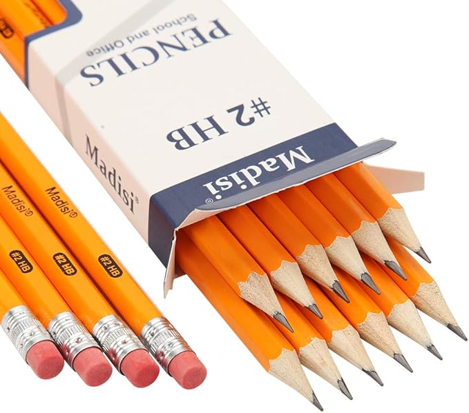 Madisi Wood-Cased #2 HB Pencils, Yellow, Pre-sharpened, 16 Packs of 12-Count, 192 pencils in box