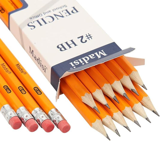 Madisi Wood-Cased #2 HB Pencils, Yellow, Pre-sharpened, 16 Packs of 12-Count, 192 pencils in box