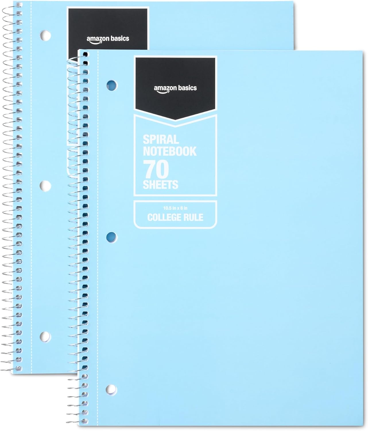 Amazon Basics College Ruled Spiral Notebook, 70 Sheets, 10.5" x 8", Light Blue, 2 pack