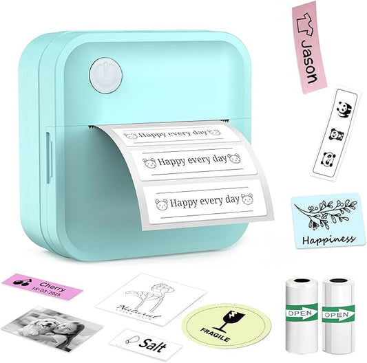 Label Maker Machine with Tape - 14 Sizes (0.47-2") Bluetooth Thermal Label Printer, Mini Sticker Maker for Home,Office,Organization, Portable Sticker Printer Print Pod for Phones(Light Blue)