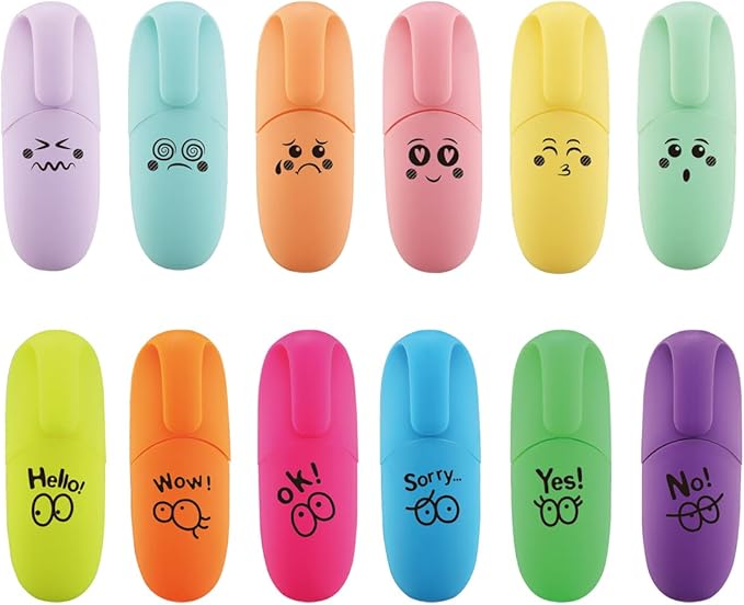 12 pieces Assorted Colors Aesthetic Highlighters Chisel Tip Kawaii Stuff Gift Mini Highlighters Pen