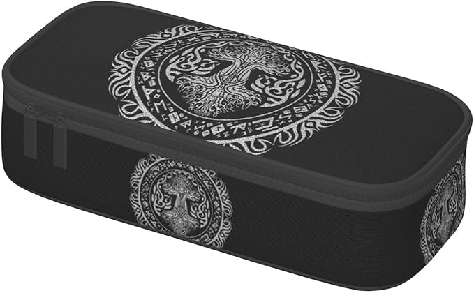 Celtic Sacred Tree Life Totem Viking Goddess Large Pencil Case With Zipper Compartments Stationery Pencil Bag For Kids Teens Students School Supplies