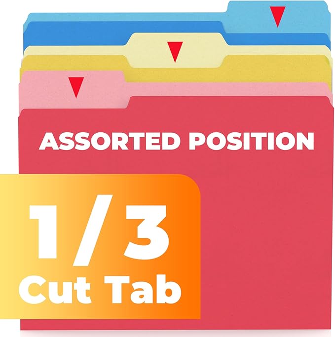 HABGP Colored File Folders Letter Size, 100 Pcs of 5 Assorted Colors Manilla Folders 8.5 x 11 for Documents, Paper 1/3 Cut Tabs Filing Folders for School, Office