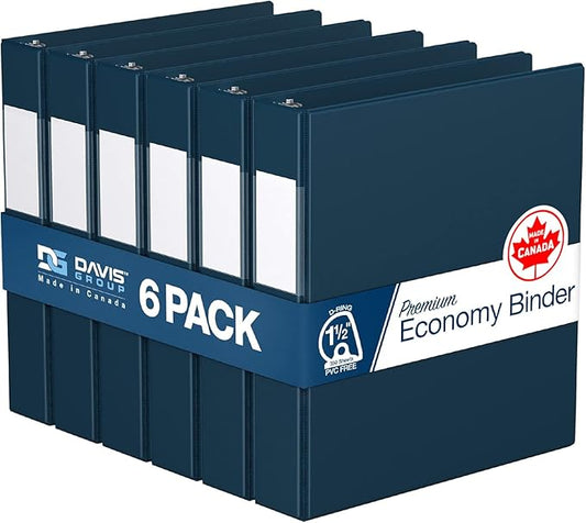 Premium Economy 6-Pack 3-Ring Binders for School or Office, D-Ring Binders, 1.5 Inch, Navy Blue