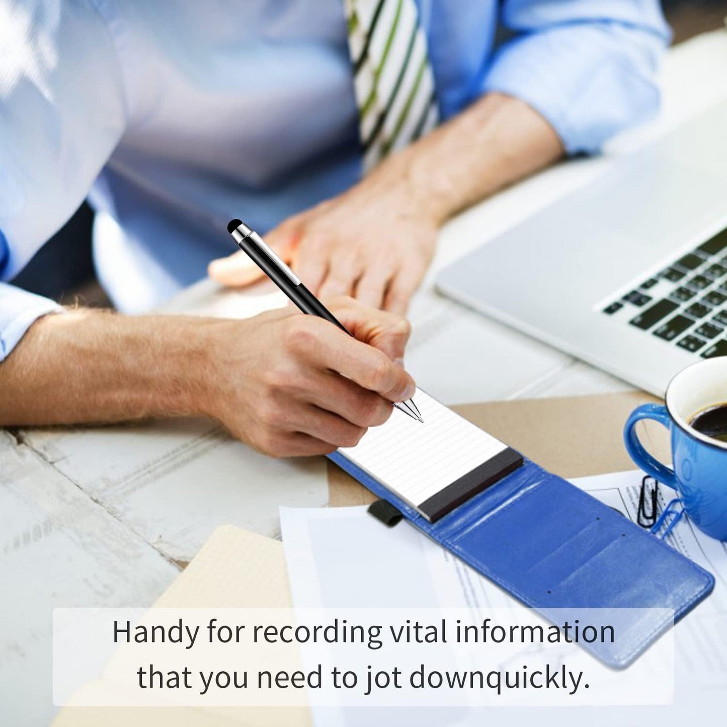 Xhwykzz 7 Pcs Small Pocket Notepad Holder Set with Pen, Mini Portable Leather Pocket Notebook for offices, schools, restaurants (Blue)