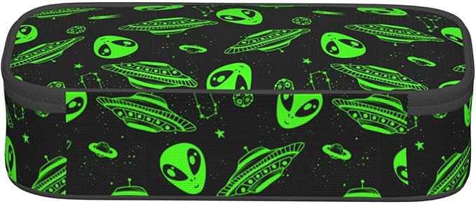 Green Ufo Alien Star Large Pencil Case With Zipper Compartments Stationery Pencil Bag For Kids Teens Students School Supplies