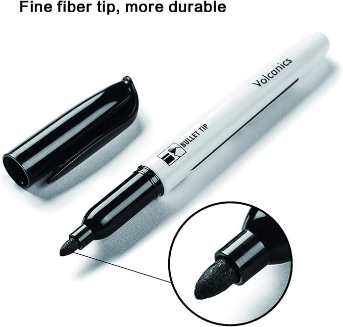 Volcanics Black Dry Erase Markers Low Odor Fine Whiteboard Markers Thin Box of 30
