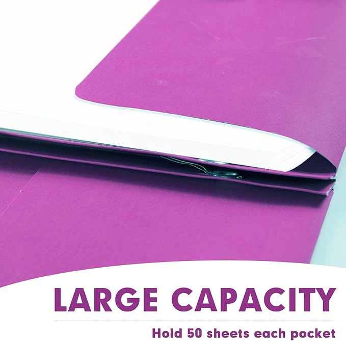 Two Pocket Folders, RAZCC 75 Pack Two Pocket Folders with Prongs, 3 Prong Folders Fit Letter Size Paper, Pocket File Folders for School Office Home Business, Rose Purple