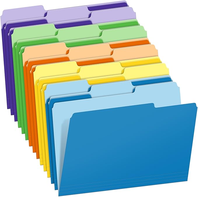 Two-Tone Color File Folders, 15 Pack Letter Size Folders with 5 Assorted Colors, 1/3-Cut Tabs, School Office Supplies