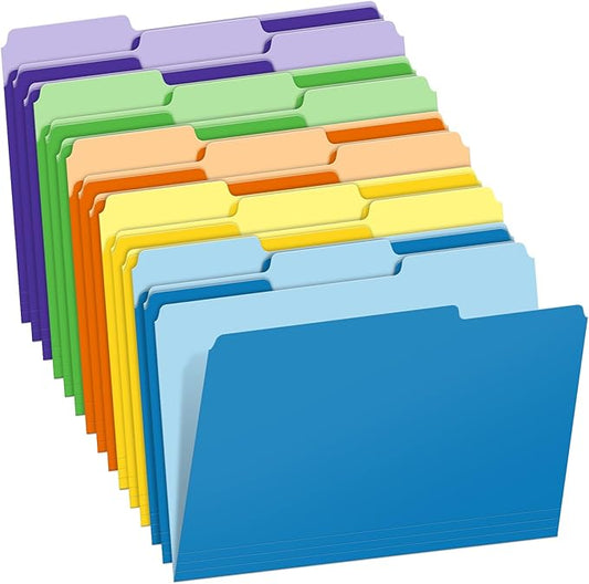 Two-Tone Color File Folders, 15 Pack Letter Size Folders with 5 Assorted Colors, 1/3-Cut Tabs, School Office Supplies