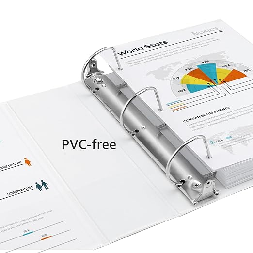 Amazon Basics 3 Ring Binders, 2 Inch, 4 Pack, D-Ring Organizer for School, Home Office, White