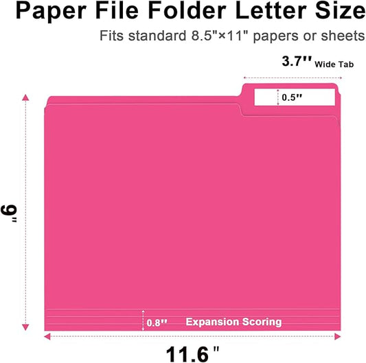 File Folder, RAZCC 150 Pack 1/3 Cut Tab File Folders Letter Size, Magenta, Folders with Tab, Great for Organizing and Easy File Storage