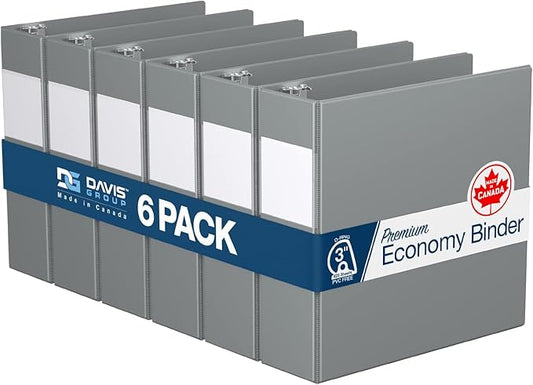 Premium Economy 6-Pack 3-Ring Binders for School or Office, D-Ring Binders, 3 Inch, Gray
