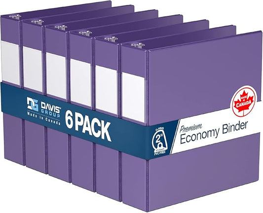 Premium Economy 6-Pack 3-Ring Binders for School or Office, D-Ring Binders, 2 Inch, Purple