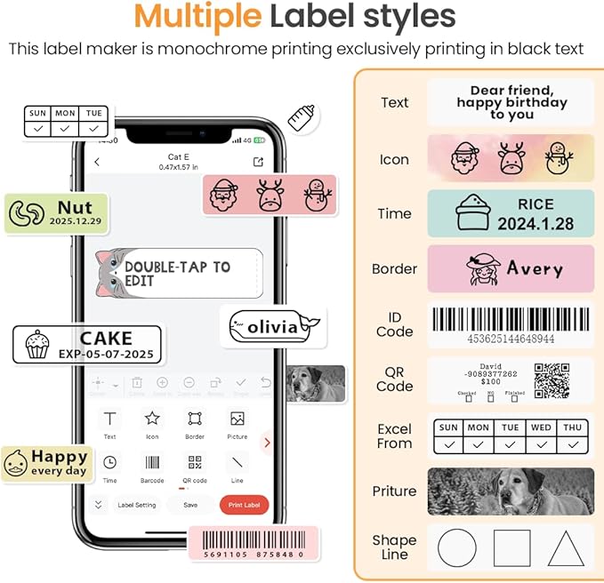 Phomemo Label Maker Machine with Tape, D35 Wireless Bluetooth Labels Maker Portable Mini Label Printer, Easy to Use with Smartphone Small Sticker Labeler Multiple Templates for Home Office organizing