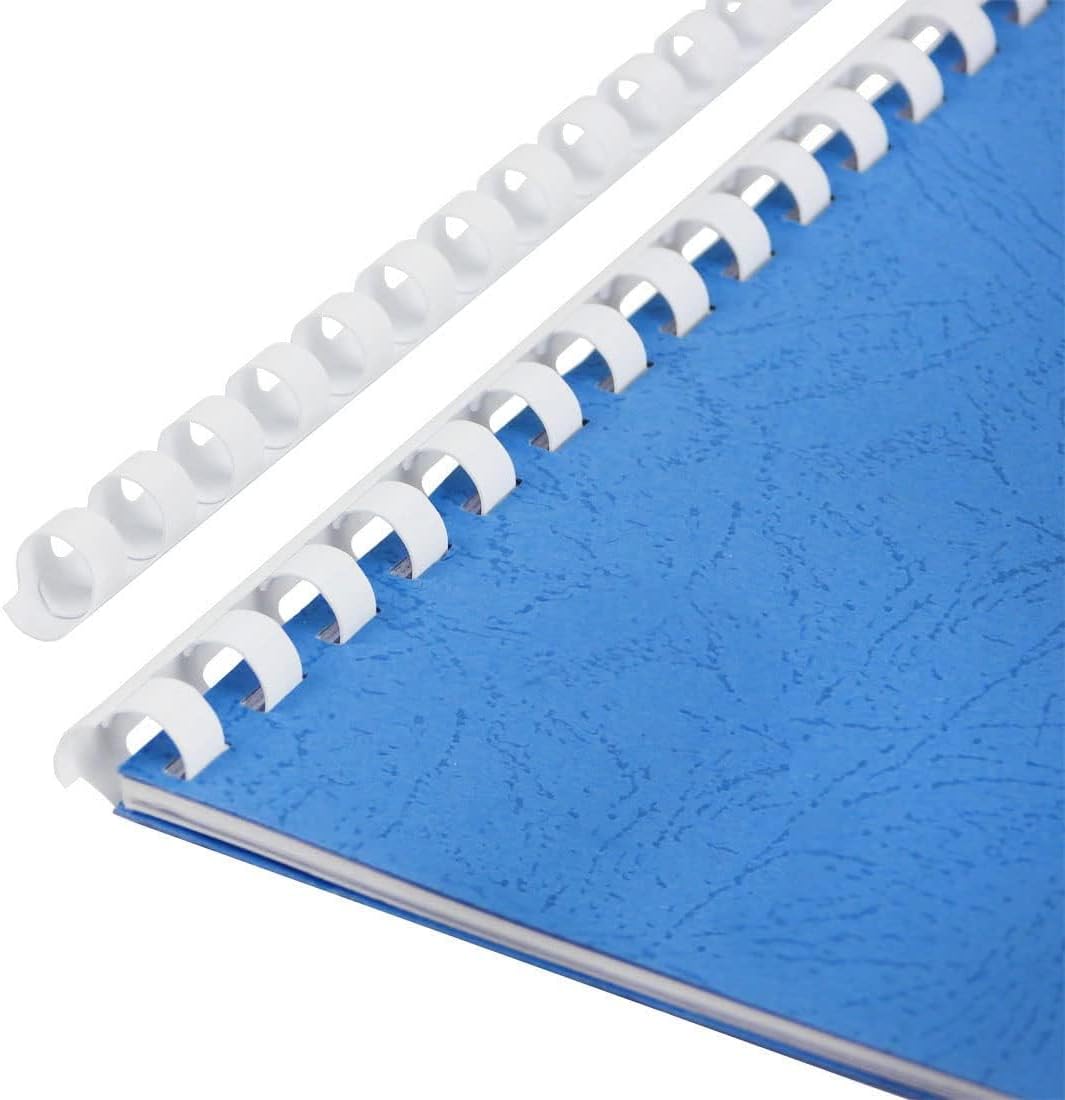 Plastic Binding Combs, Mixed Size, 21rings, 1/4in, 5/16in, 3/8in, 1/2in, Binding Capacity 20-90 Sheets, Max. Binding A4 Size Paper, White, Pack of 100