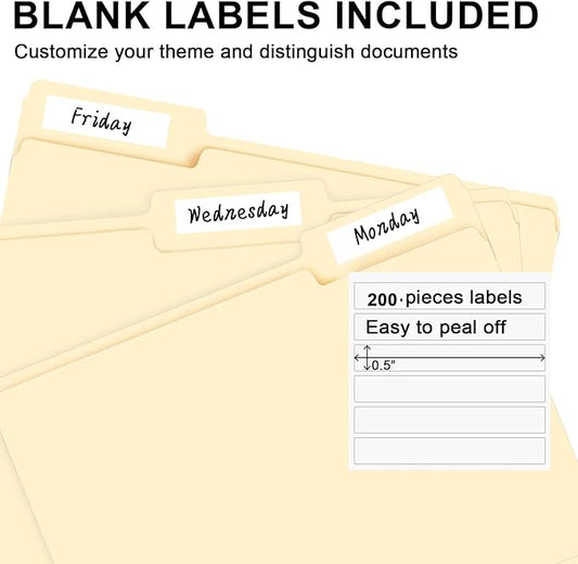 File Folder, RAZCC 200 Pack 1/3 Cut Tab File Folders Letter Size, Manila Folders, Folders with Tab, Great for Organizing and Easy File Storage