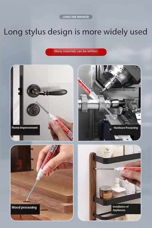 Long Head Deep Hole Marker, 20mm/30mm/45mm head deep hole marker 2025 Upgrade, Permanent, Quick-dry, Waterproof Long Nib, Colorful Carpenter Deep Reach Markers, 4 Color Set (45MM LONG HEAD)