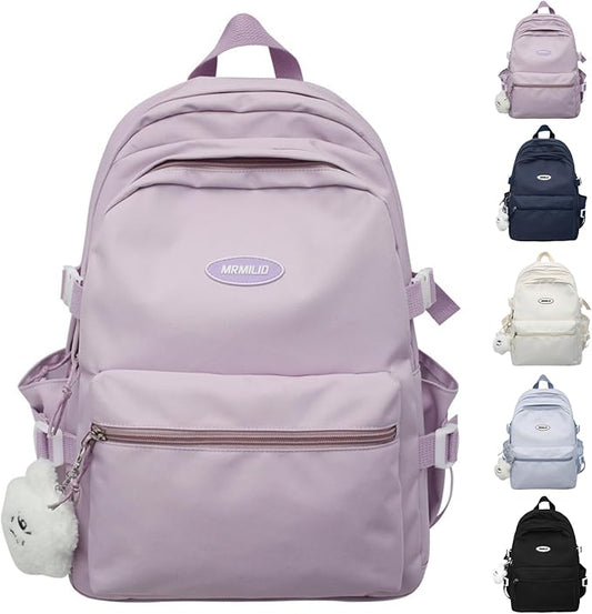 Kawaii Backpack with Cute Accessories Casual Aesthetic Daypack Simple Laptop Bag Waterproof Travel Rucksack for Women (purple)
