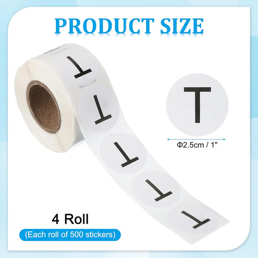 PATIKIL 1" Letter t Stickers, 4 Rolls Self-Adhesive Alphabet Round Circle Dots Labels for Organization Storage Inventory Boxes Scrapbook Craft 2000 Pcs Total