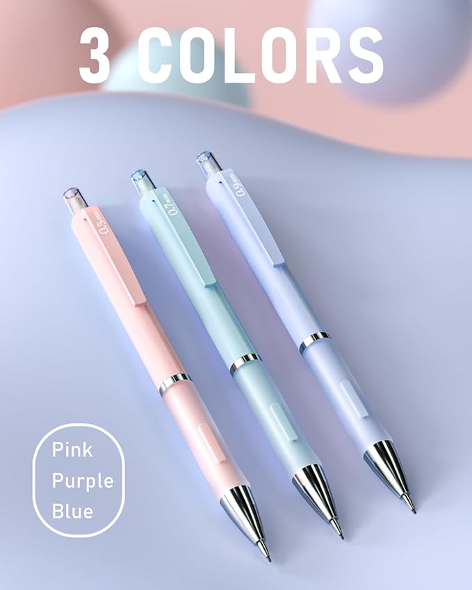 Nicpro 6PCS Pastel Mechanical Pencil Set, Cute Mechanical Pencils 0.5 mm & 0.7 mm & 0.9 mm with 360PCS HB Lead Refills, Eraser, Eraser Refill for Student Writing Drawing Sketching Drafting with Case