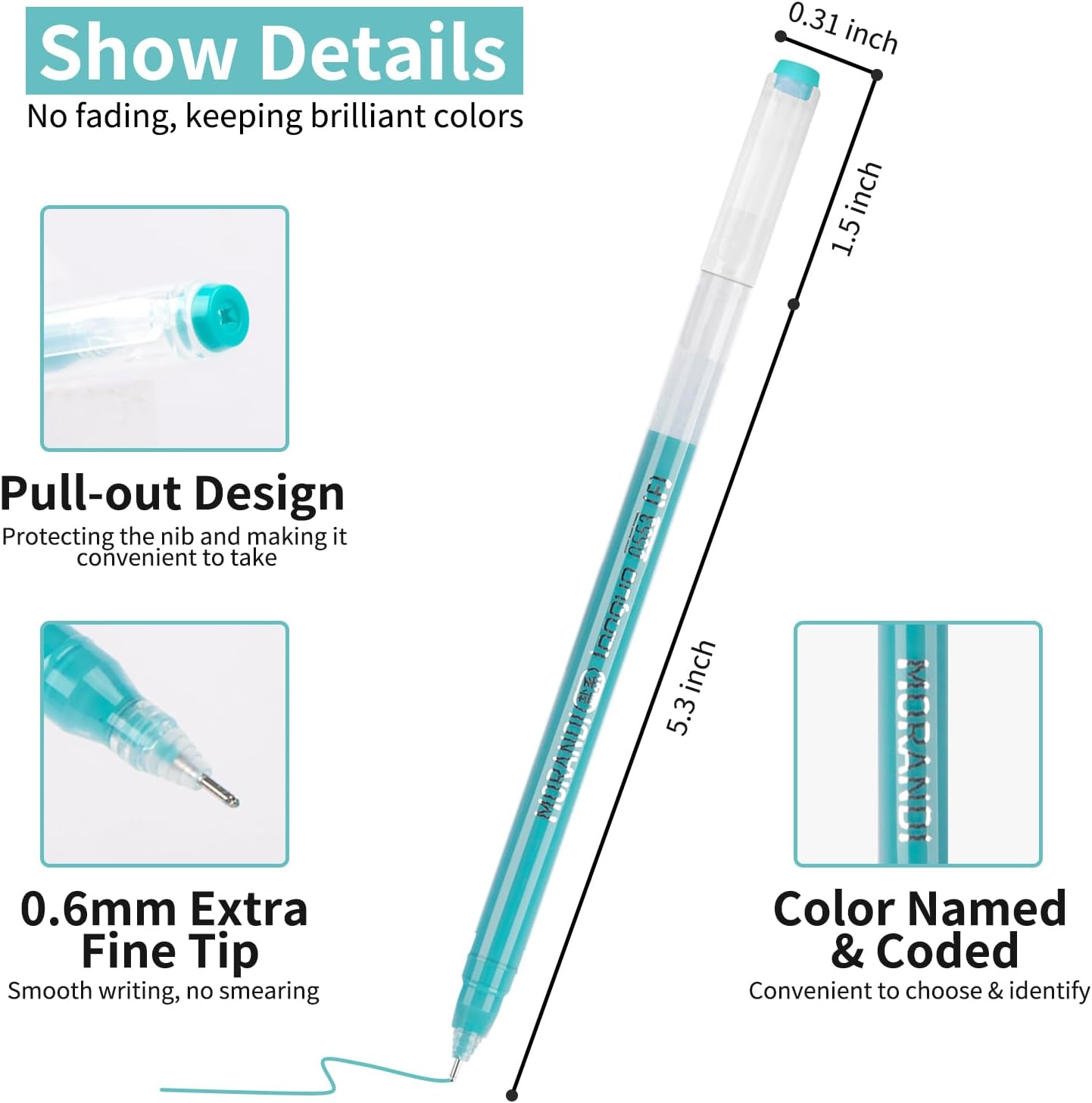 Gel Pens For Coloring, 36 Pack Colored Pens for Black Paper & White Paper, 0.6MM Fine Point Pen for Coloring, Writing, Drawing, Journaling, Note Taking, School, Office, Home